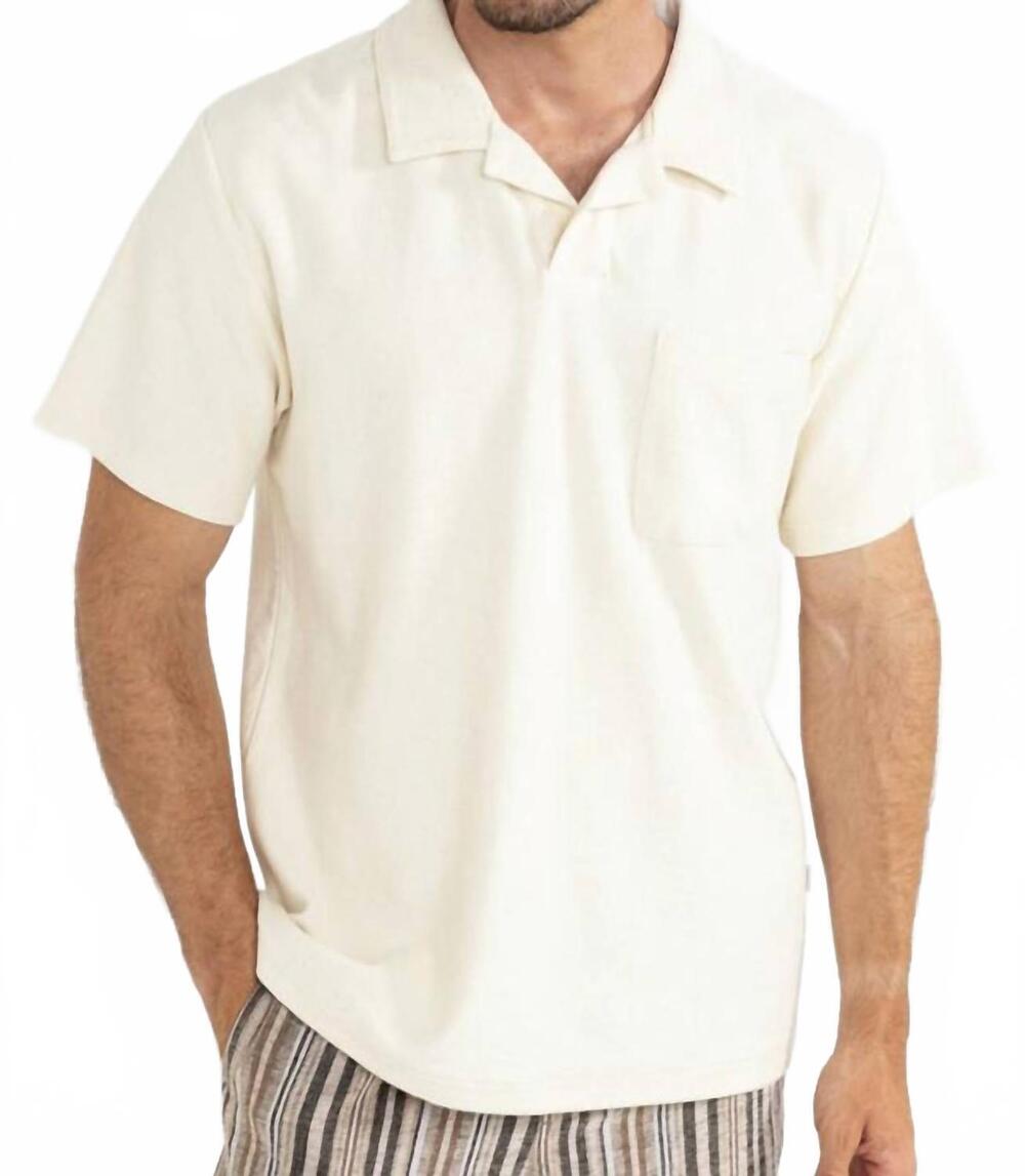 NEW RHYTHM. vintage terry short sleeve polo in natural